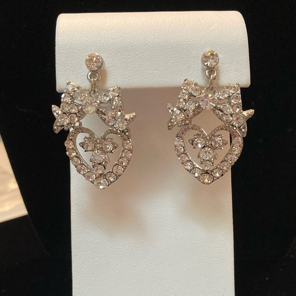 Bows & Hearts CZ Silvertone basemetal post earrings